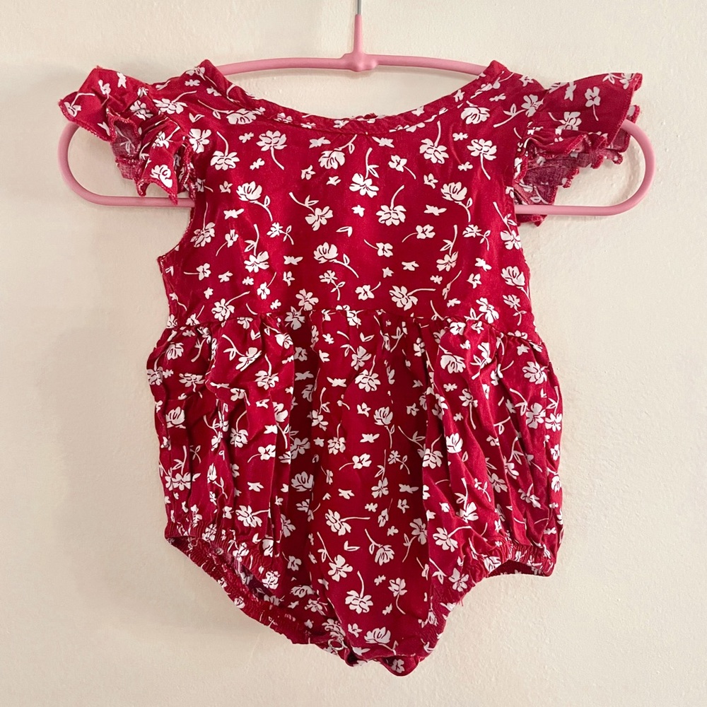 Bailey’s Blossoms Klein Flutter Sleeve Bubble Romper in Winter Berry Red